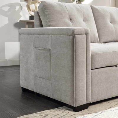 Divano da letto a forma di L con letto e deposito, grigio caldo
