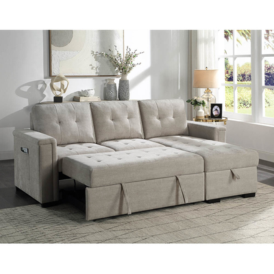 Divano da letto a forma di L con letto e deposito, grigio caldo