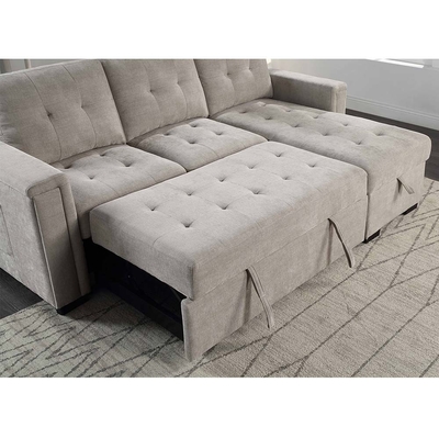 Divano da letto a forma di L con letto e deposito, grigio caldo