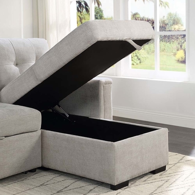 Divano da letto a forma di L con letto e deposito, grigio caldo