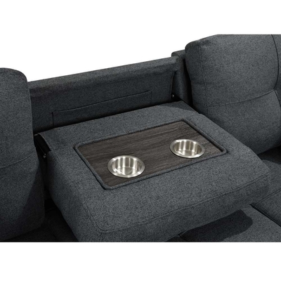 Divano da letto a forma di L, con letto e deposito, in tessuto grigio neutro