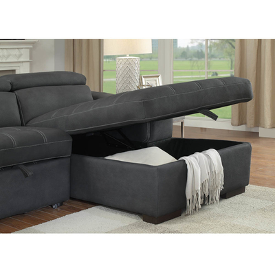 Divano a seczione a forma di L con letto estraibile e poggiatesta regolabili e sedia da letto, tessuto Nubuck di grafite