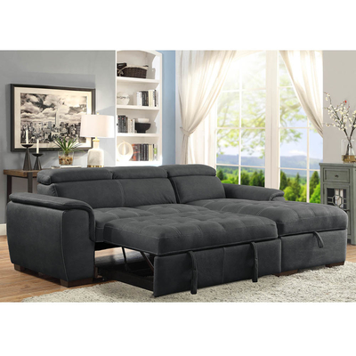 Divano a seczione a forma di L con letto estraibile e poggiatesta regolabili e sedia da letto, tessuto Nubuck di grafite