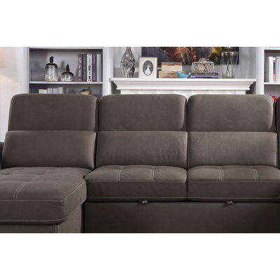 Divano da letto a sezione a forma di U con letto e deposito traslocabili Sedia salotto e poggiatesta regolabili, tessuto Nubuck marrone cenere
