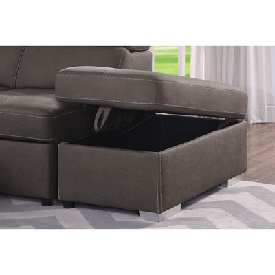 Divano da letto a sezione a forma di U con letto e deposito traslocabili Sedia salotto e poggiatesta regolabili, tessuto Nubuck marrone cenere