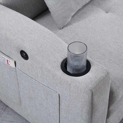 Letto divano convertibile Queen Size, comodo letto estraibile con schienale regolabile e porta di ricarica USB e portacoppe, Letto divano Futon, tessuto grigio