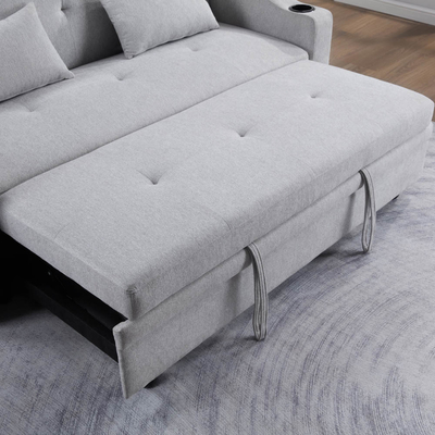 Letto divano convertibile Queen Size, comodo letto estraibile con schienale regolabile e porta di ricarica USB e portacoppe, Letto divano Futon, tessuto grigio