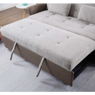 Divano letto convertibile Queen Size, comodo letto trascinante con schienale regolabile, divano letto Futon, tessuto grigio e tessuto marrone scuro