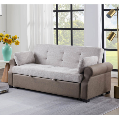 Divano letto convertibile Queen Size, comodo letto trascinante con schienale regolabile, divano letto Futon, tessuto grigio e tessuto marrone scuro