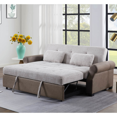Divano letto convertibile Queen Size, comodo letto trascinante con schienale regolabile, divano letto Futon, tessuto grigio e tessuto marrone scuro
