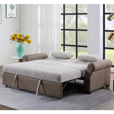 Divano letto convertibile Queen Size, comodo letto trascinante con schienale regolabile, divano letto Futon, tessuto grigio e tessuto marrone scuro