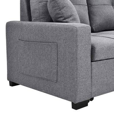 Divano da letto a forma di L, riversibile, a sezione, con letto e deposito, in tessuto grigio