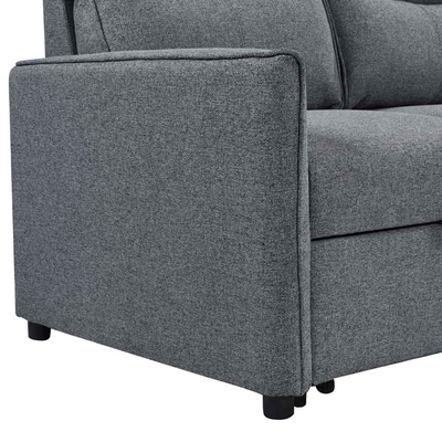 Divano da letto a forma di L, con letto e deposito, in tessuto grigio neutro