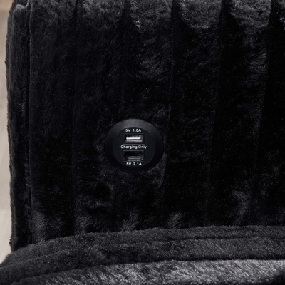Divano a sezione a forma di U con letto e portaposti, sedile e porta di ricarica USB, tessuto in corduroy nero