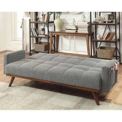 Divano convertibile Futon, tessuto di lino grigio
