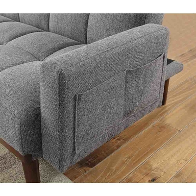 Divano convertibile Futon, tessuto di lino grigio