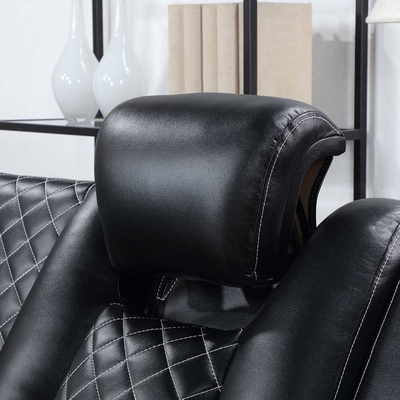 Divano d'angolo Power Recliner con 2 sedili Power Recliner e 2 poggiatesta Power e scatola di stoccaggio e braccia di stoccaggio e luce LED, pelle nera traspirante