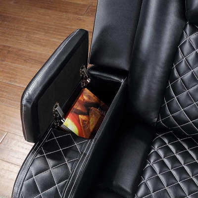 Divano d'angolo Power Recliner con 2 sedili Power Recliner e 2 poggiatesta Power e scatola di stoccaggio e braccia di stoccaggio e luce LED, pelle nera traspirante