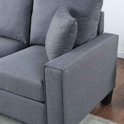 Divano a sezione a forma di L con sedile e 2 cuscini, biancheria grigio scuro