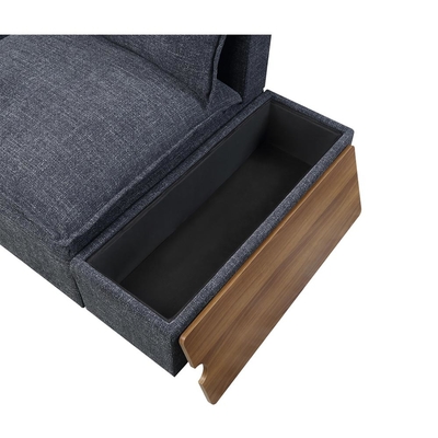 Divano sezionale con console di stoccaggio e braccio regolabile, biancheria grigio scuro