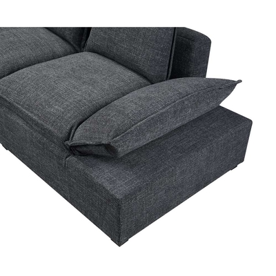 Divano sezionale con console di stoccaggio e braccio regolabile, biancheria grigio scuro