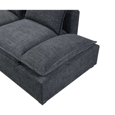 Divano sezionale con console di stoccaggio e braccio regolabile, biancheria grigio scuro