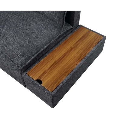Divano sezionale con console di stoccaggio e braccio regolabile, biancheria grigio scuro