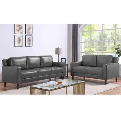 Set di divani in 3 pezzi, di pelle grigio finto