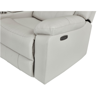 Divano d'angolo Power Recliner con 2 sedili Power Recliner e scatola di archiviazione e altoparlante audio Bluetooth e luce LED, pelle beige traspirante