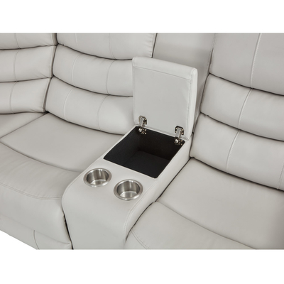 Divano d'angolo Power Recliner con 2 sedili Power Recliner e scatola di archiviazione e altoparlante audio Bluetooth e luce LED, pelle beige traspirante