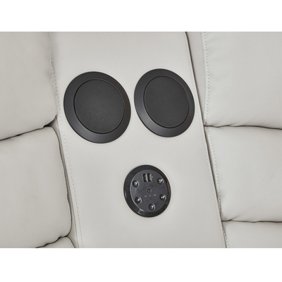 Divano d'angolo Power Recliner con 2 sedili Power Recliner e scatola di archiviazione e altoparlante audio Bluetooth e luce LED, pelle beige traspirante