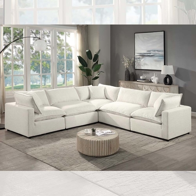Divano modulare a sezione con cuscino e cuscini per sedute a miscela di piume, biancheria beige