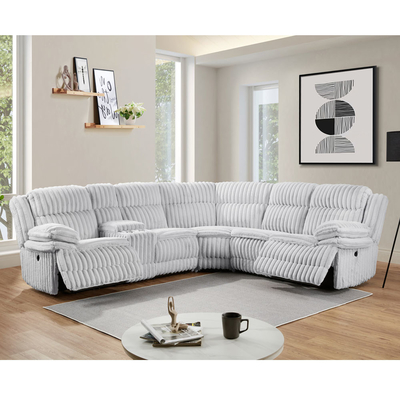 Divano d'angolo Power Recliner con 2 sedili Power Recliner e scatola di stoccaggio, tessuto grigio in corduroy
