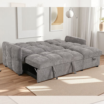 Divano a sezione a forma di L con letto estraibile e schienale regolabile e sedia da letto, tessuto grigio