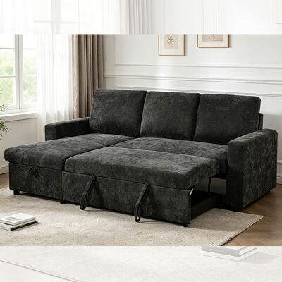 Divano da letto a forma di L con letto e deposito, in tessuto grigio carbone