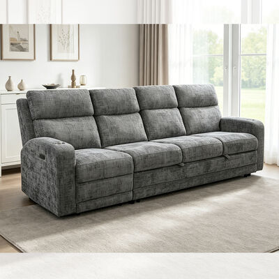 Gran divano a sezione con letto estraibile e sedia a sdraio, tessuto metallico grigio