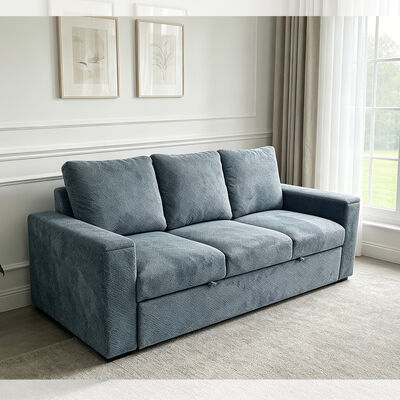 Letto a divano Futon, Letto a divano convertibile, Comodo Letto a tiro con schienale regolabile, Braccio con portacoppe in acciaio inossidabile nascosto, Tessuto blu