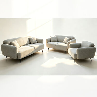 Set di divani in 3 pezzi con cuscini, tessuto grigio