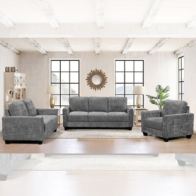 Set di divani in 3 pezzi, tessuto grigio scuro