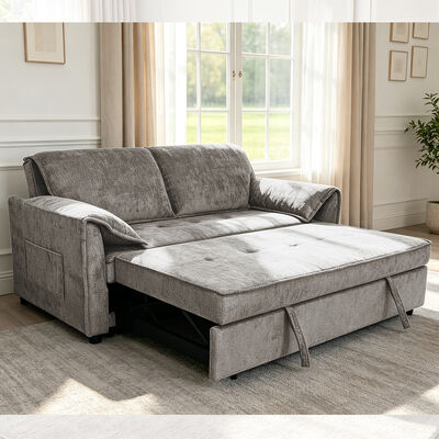 Divano letto futon, divano letto convertibile, letto estraibile confortevole con schienale regolabile, tessuto grigio