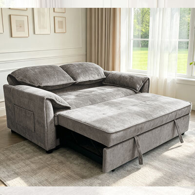 Divano letto futon, divano letto convertibile, letto estraibile confortevole con schienale regolabile, tessuto grigio