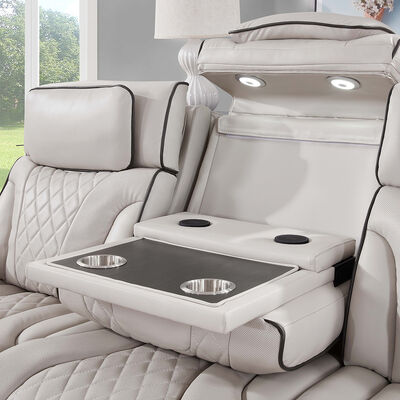 Power Recliner Sofa set with Power Headrests and Dropdown Table and Speaker and Storage and LED Light, Massage Function, Beige Leatherette