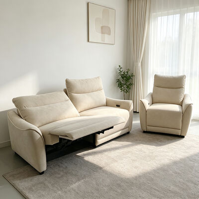 Divano componibile elettrico con funzione Zero Gravity e Wall Hugger, schiuma ad alta densità, tessuto beige