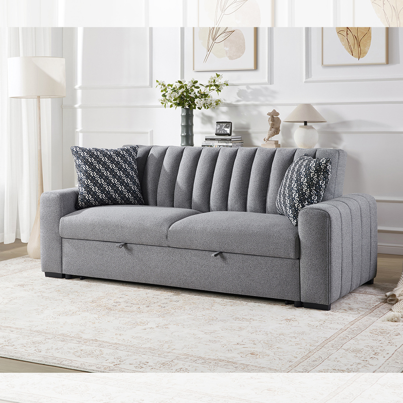 Letto divano convertibile Queen Size, comodo letto trascinante con schienale regolabile, Letto divano Futon, tessuto grigio