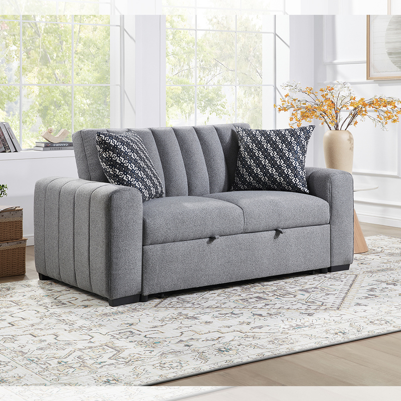 Divano letto convertibile full size, comodo letto estraibile con schienale regolabile, divano futon, tessuto grigio