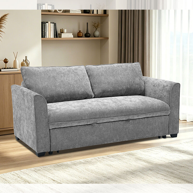 Letto divano convertibile Queen Size, comodo letto trascinante con schienale regolabile, Letto divano Futon, tessuto grigio