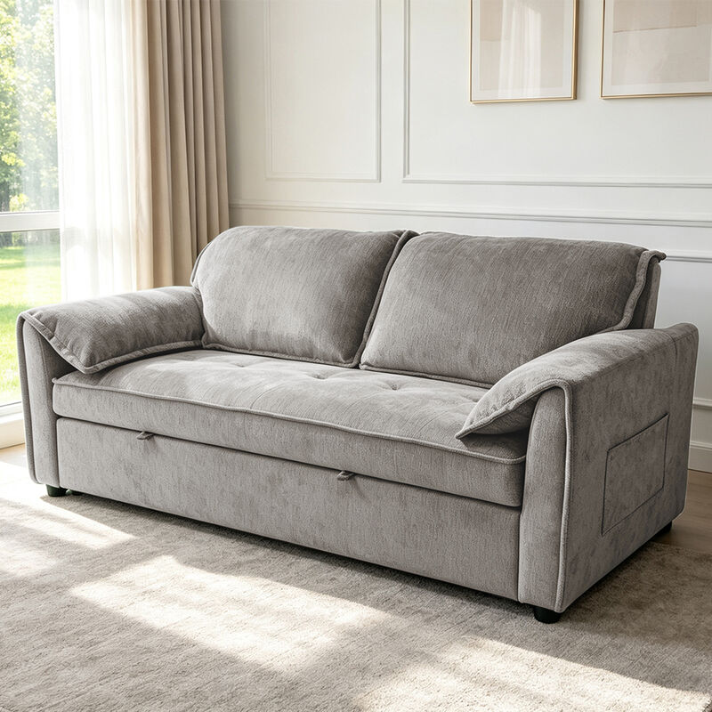 Divano letto futon, divano letto convertibile, letto estraibile confortevole con schienale regolabile, tessuto grigio