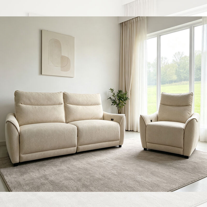 Divano componibile elettrico con funzione Zero Gravity e Wall Hugger, schiuma ad alta densità, tessuto beige